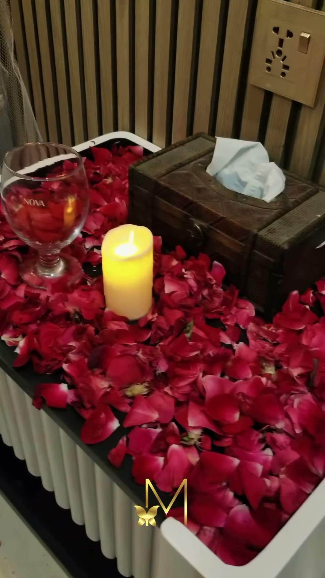 Rose petal room setup